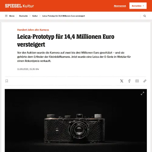 Pressebericht über Leica Sammlerkamera